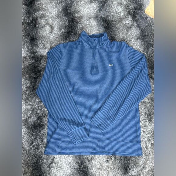 Vineyard Vines Men’s Medium Striped Blue 1/3 Zip Sweater Pima Cotton Pullover - Picture 10 of 11